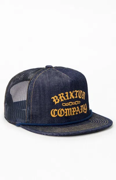 Brixton Chains Netplus Trucker Hat In Denim In Blue