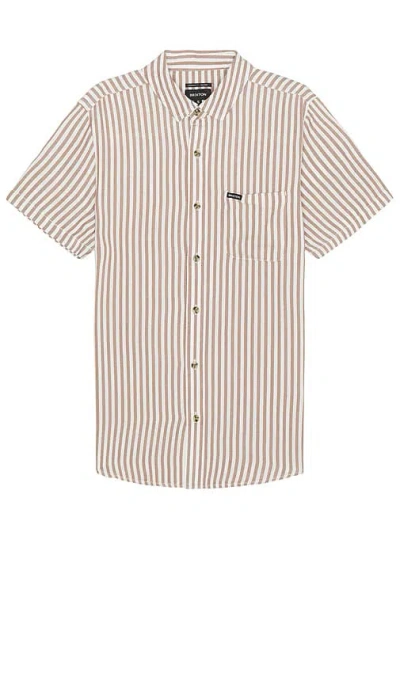 Brixton Charter Herringbone Stripe Short Sleeve Shirt In Off White & Bison