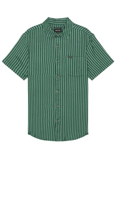 Brixton Charter Herringbone Stripe Short Sleeve Shirt In Trekking Green & Chinois