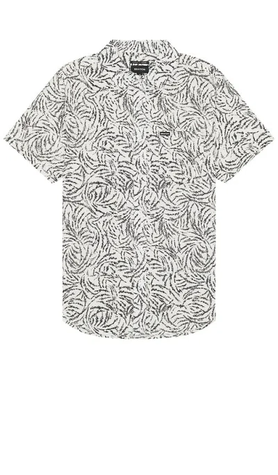 Brixton Charter Print Short Sleeve Shirt In Off White & Black Ripple