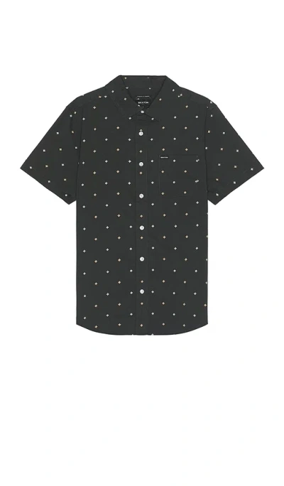 Brixton Charter Print Short Sleeve Shirt In Washed Black Pyramid