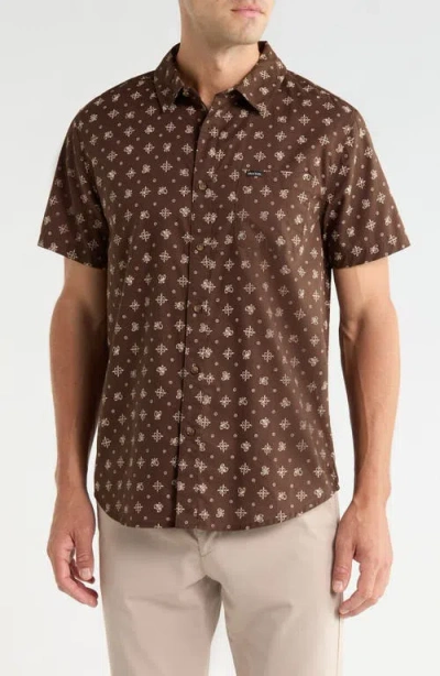 Brixton Charter Printed Short Sleeve Button-up Shirt In Brown