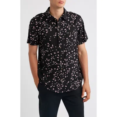 Brixton Charter Short Sleeve Slub Button-up Shirt In Black