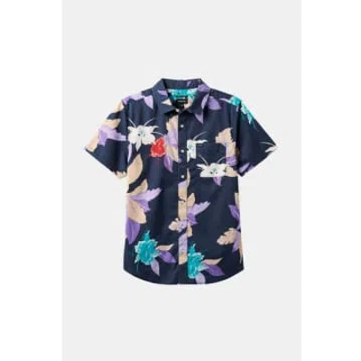 Brixton Charter Washed Navy Passion Print Shirt In Blue