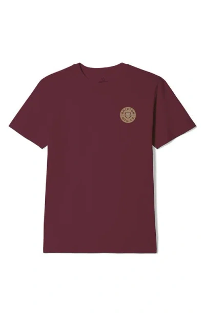 Brixton Crest Cotton Graphic T-shirt In Burgundy