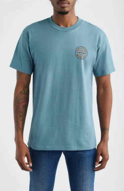 Brixton Crest Cotton Graphic T-shirt In Blue