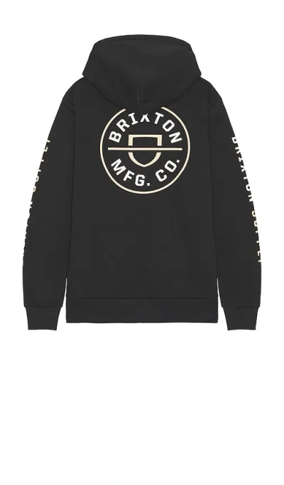 Brixton Crest Hoodie In Black  Sand  & White