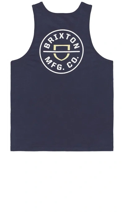 Brixton Crest Tank Top In Washed Navy & Off White