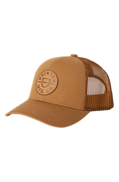 Brixton Crest X Mp Snapback Canvas Baseball Cap In Brown