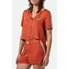Brixton Crop Satin Bowling Shirt In Orange