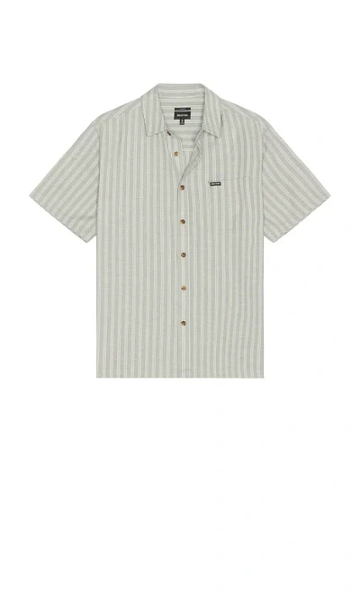 Brixton Cru Oxford Stripe Short Sleeve Shirt In Basalt Blue & Whitecap Stripe
