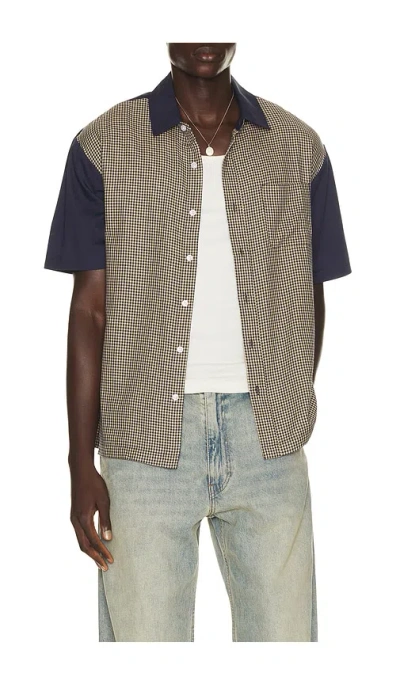 Brixton Cru Short Sleeve Shirt In Classic Navy Color Blocked