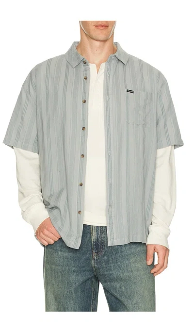 Brixton Cru Striped Dobby Woven Shirt In Gray