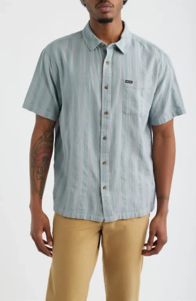 Brixton Cru Textured Stripe Short Sleeve Cotton Dobby Button-up Shirt In Gray