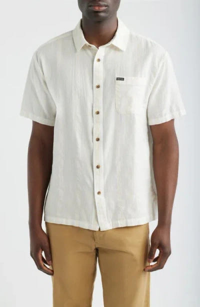 Brixton Cru Textured Stripe Short Sleeve Cotton Dobby Button-up Shirt In White