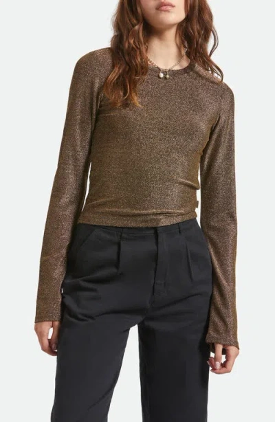 Brixton Dolly Metallic Flare Sleeve Top In Brown