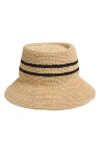 Brixton Ellee Straw Packable Bucket Hat In Tan/black