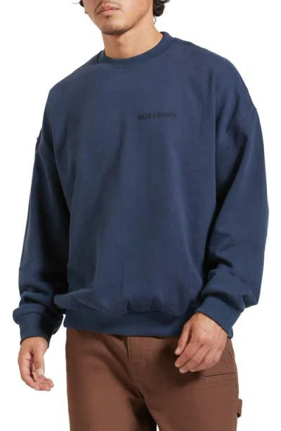 Brixton Embroidered Heavyweight Sweatshirt In Washed Navy