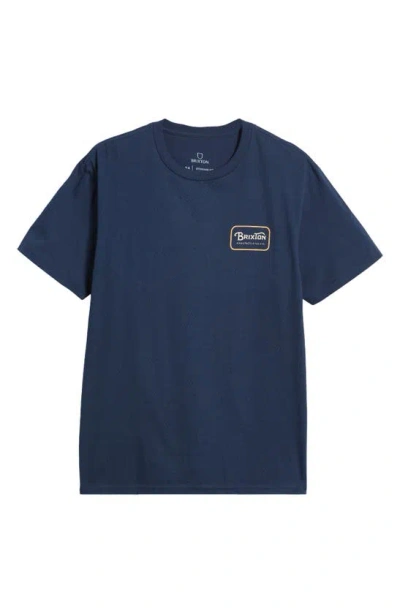 Brixton Grade Logo Graphic T-shirt In Washed Navy/beige/washed Coppe
