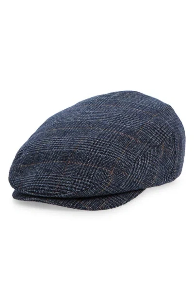 Brixton Hooligan Glen Plaid Driving Cap In Washed Navy/off White