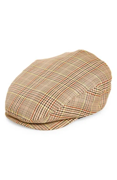 Brixton Hooligan Herringbone Driving Cap In Brown
