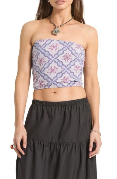 Brixton Hot To Go Tile Print Strapless Cotton Crop Top In Purple