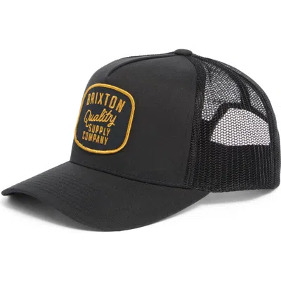 Brixton Hubal Netplus® Embroidered Logo Patch Snapback Trucker Hat In Black
