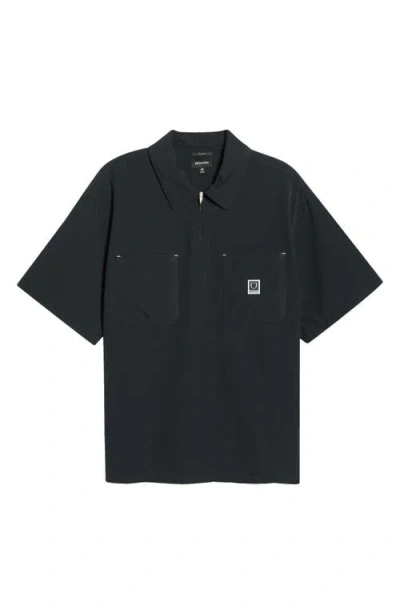Brixton Journey Water Resistant Short Sleeve Half Zip Popover Shirt In Black
