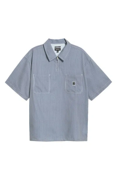 Brixton Journey Water Resistant Short Sleeve Half Zip Popover Shirt In Blue