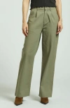 Brixton Ludlow High Waist Pleated Wide Leg Pants In Olive Surplus