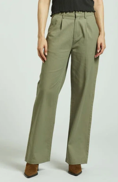 Brixton Ludlow High Waist Pleated Wide Leg Pants In Olive Surplus