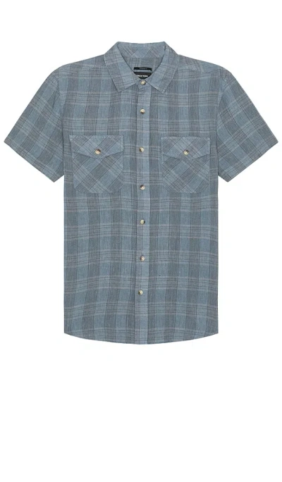 Brixton Memphis Linen Blend Short Sleeve Shirt In Flint Stone Blue & Cinder Grey