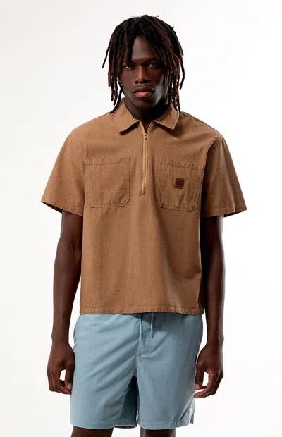 Brixton Men's Brakeman Quater Zip Shirt In Brown