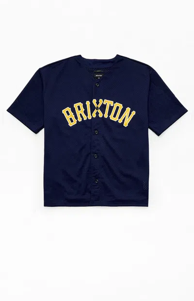 Brixton Men's Mesh Baseball Short Sleeve Jersey In Navy In Animal Print