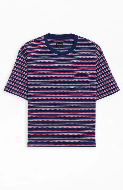 Brixton Men's Poolside Striped Box Cropped T-shirt In Navy In Blue