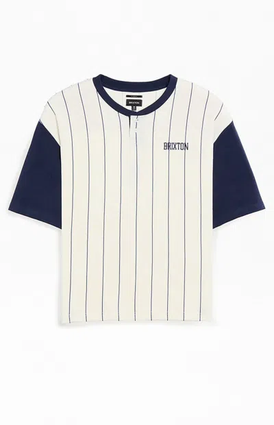 Brixton Men's Striped Boxy Baseball T-shirt In White