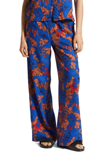 Brixton Mercado Floral Wide Leg Linen Blend Pants In Terracotta