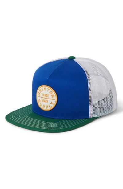 Brixton Oath Logo Patch Snapback Trucker Hat In Blue