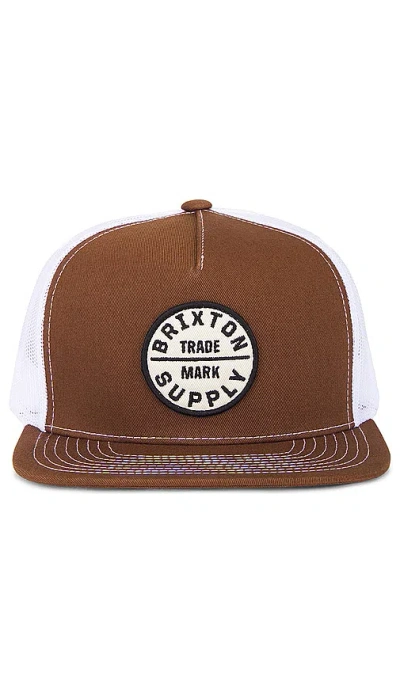 Brixton Oath Trucker Hat In Sepia & White