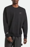 Brixton Oversize Logo Embroidered Cotton Fleece Crewneck Sweatshirt In Black