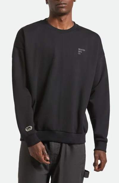 Brixton Oversize Logo Embroidered Cotton Fleece Crewneck Sweatshirt In Black