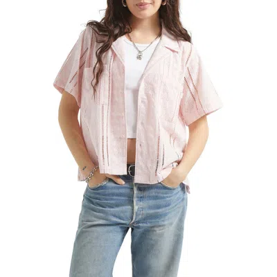 Brixton Paradise Mixed Stitch Camp Shirt In Pink