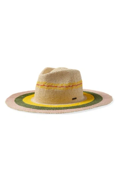 Brixton Pauma Straw Fedora In Natural/soft Pink/olive