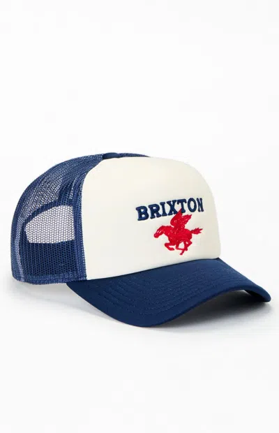 Brixton Pegasus Netplus Trucker Hat In Off White/blue In Multi