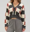 Brixton Phoenix Rivington Crew Cardigan In Cowhide/black/white In Multi