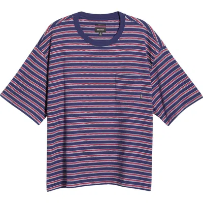 Brixton Poolside Stripe Boxy Cotton Piqué Cropped T-shirt In Blue