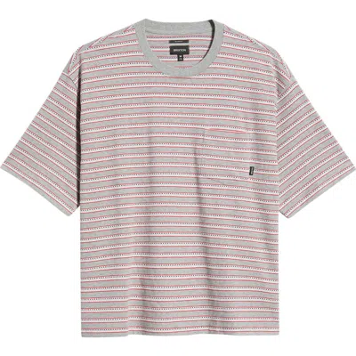 Brixton Poolside Stripe Boxy Cotton Piqué Cropped T-shirt In Gray