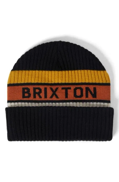 Brixton Rainier Stripe Logo Beanie In Multi