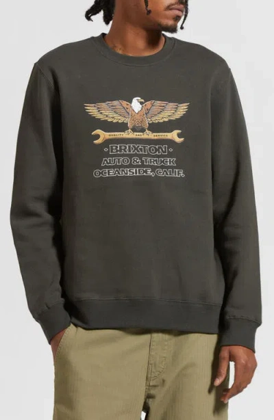 Brixton Repair Graphic Sweatshirt In Washed Black