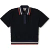 Brixton Retro Tipped Mesh Polo In Washed Navy